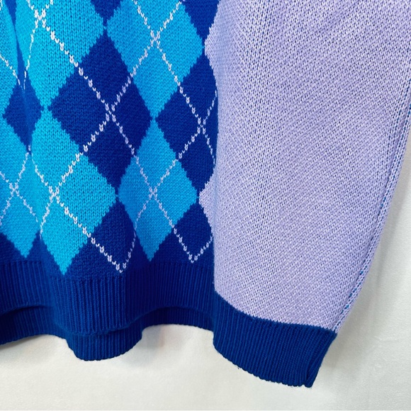 ASOS Preppy Sweater Argyle Purple Knit Stretch Designer Casual Academia Men’s - Picture 6 of 9